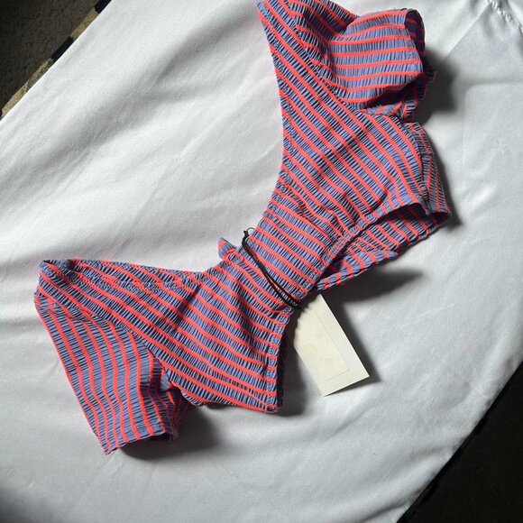 NWT Solid & Striped the Vanessa tie front stretched seersucker bikini top purple - Picture 2 of 4